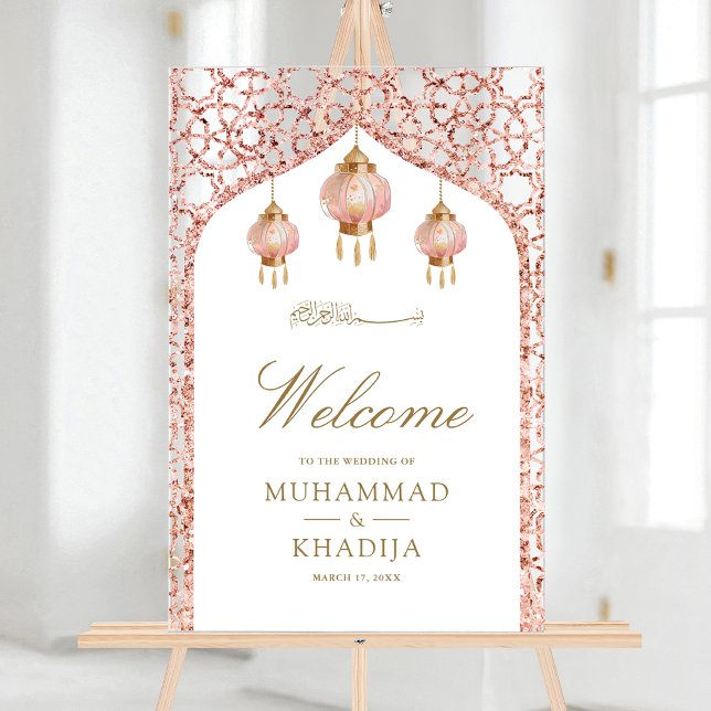 Señal Acrílica Pink Lantern Rose Gold Muslim Wedding Welcome (Subido por el creador)