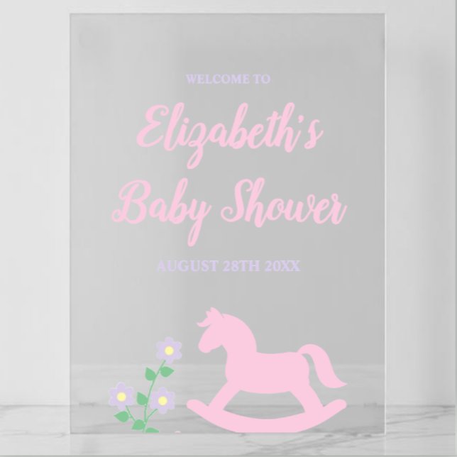 Señal Acrílica Pink Rocking Horse Girl Baby Shower (Subido por el creador)