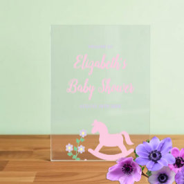Señal Acrílica Pink Rocking Horse Girl Baby Shower