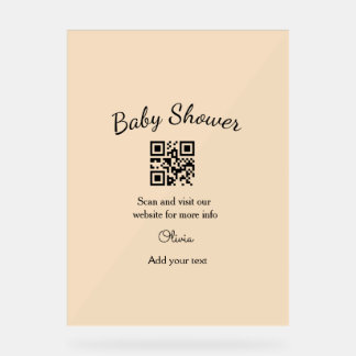 Señal Acrílica Pink simple baby shower q r code add name text thr
