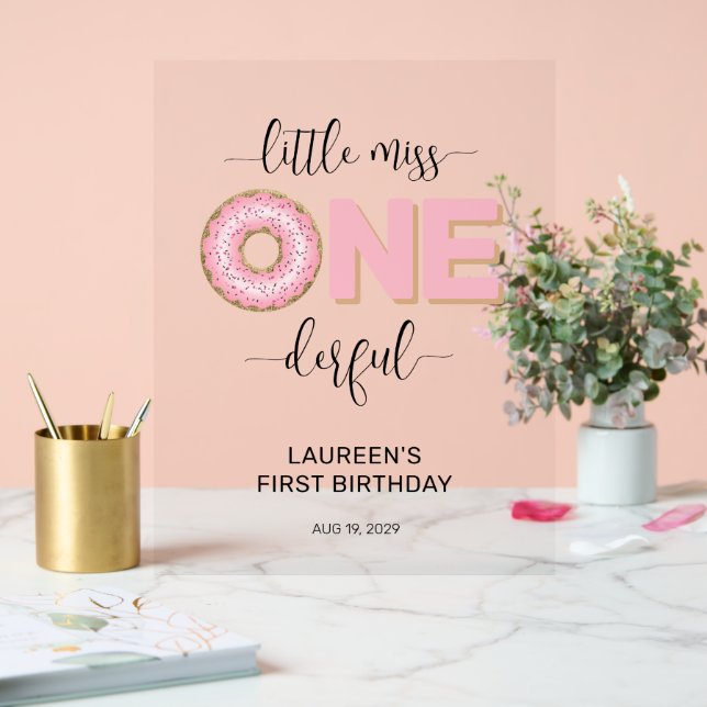 Señal Acrílica Pink Sweet Little MIss 1st Birthday (Boda)