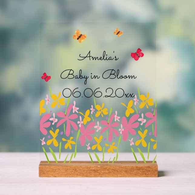 Señal Acrílica Pink Wildflower Baby Shower (Neutral )