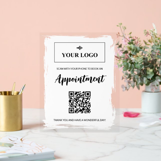 Señal Acrílica Pinta blanca Tu Logotipo Nombramiento Reservar Cód (Boda)