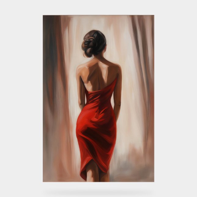 Señal Acrílica Pintura de aceite de mujer vestida de rojo (Anverso)
