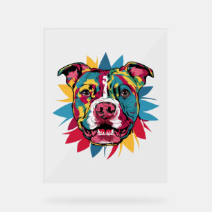 Señal Acrílica pitbull de perro divertido y colorido