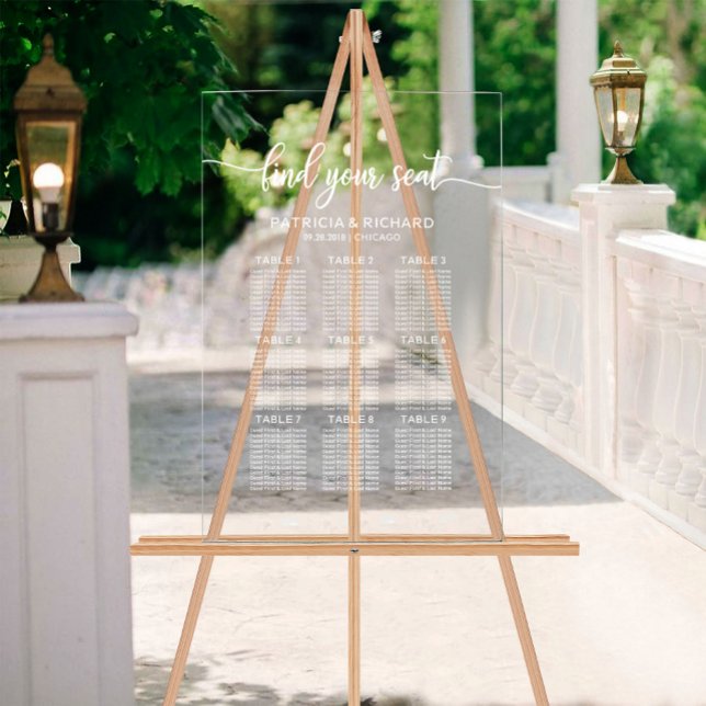 Señal Acrílica Plan de Asientos de Boda Elegante de 9 Mesas (Subido por el creador)