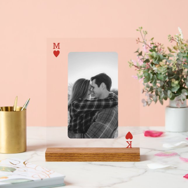 Señal Acrílica Playing Card Couple Photo Romantic Love Heart Gift (Boda)