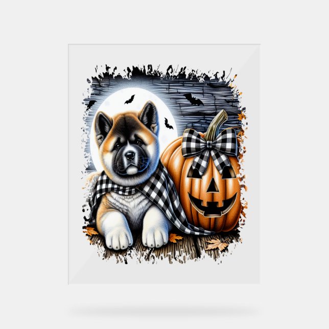 Señal Acrílica Plaza de Halloween de Perro Akita (Anverso)