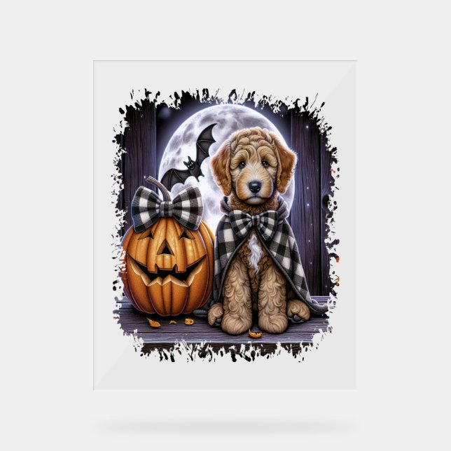 Señal Acrílica Plaza de Halloween del perro Labradoodle (Anverso)