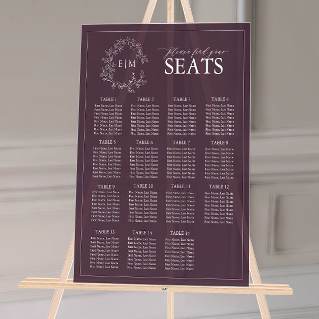 Señal Acrílica Plomo Escudo de liga púrpura Monograma Asiento Bod (Wedding Seating Chart!
)
