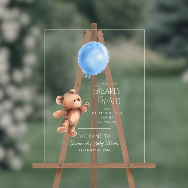 Señal Acrílica Podemos esperar la bienvenida de Baby Shower (Shown on an 18" x 24" clear acrylic sign)