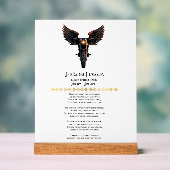 Señal Acrílica Poema conmemorativo del motociclismo (Neutral )