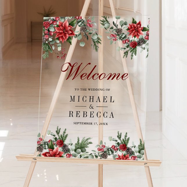 Señal Acrílica Poinsettia Floral Christmas Wedding Welcome (Subido por el creador)