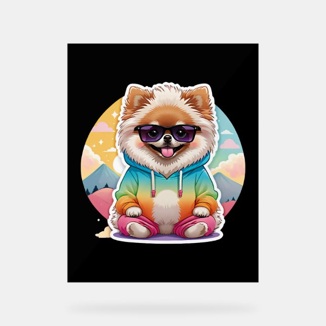 Señal Acrílica Pomerania genial con sudadera de arcoíris (Anverso)