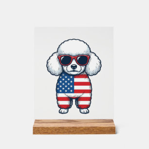 Señal Acrílica Poodle Patriótico con Gafas de Sol Diseño Vectoria
