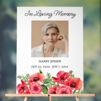 Señal Acrílica Poppy Memorial Photo Funeral Acrylic Sign