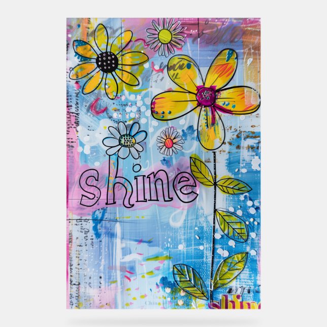 Señal Acrílica *~* Positive Words SHINE  Doodle Floral (Anverso)