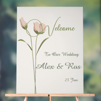 Señal Acrílica Poster De Bienvenida Boda Floral Rosa