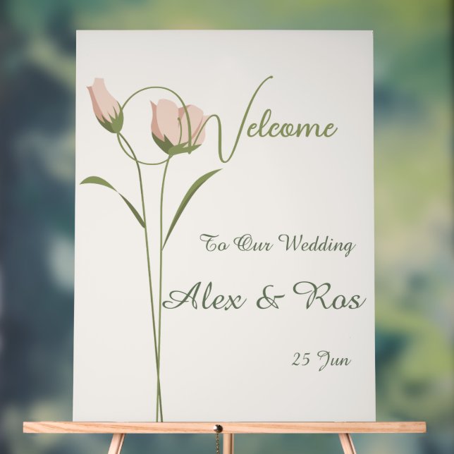 Señal Acrílica Poster De Bienvenida Boda Floral Rosa (Neutral )