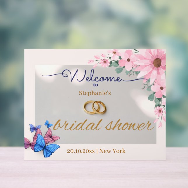Señal Acrílica poster de bienvenida con ducha de novia floral y r (Neutral )