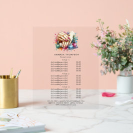 Señal Acrílica Precios y Servicios de Salón de Uñas con Acuarela 