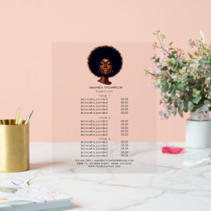 Señal Acrílica Precios y Servicios del Salón de Peinados Afro Mel