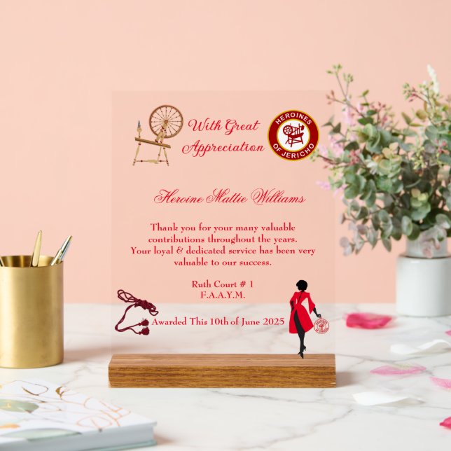 Señal Acrílica Premio de Apreciación de HOJ Rótulo acrílico (Boda)