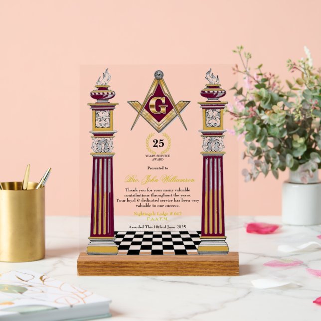 Señal Acrílica Premio Freemason Years Services (Boda)