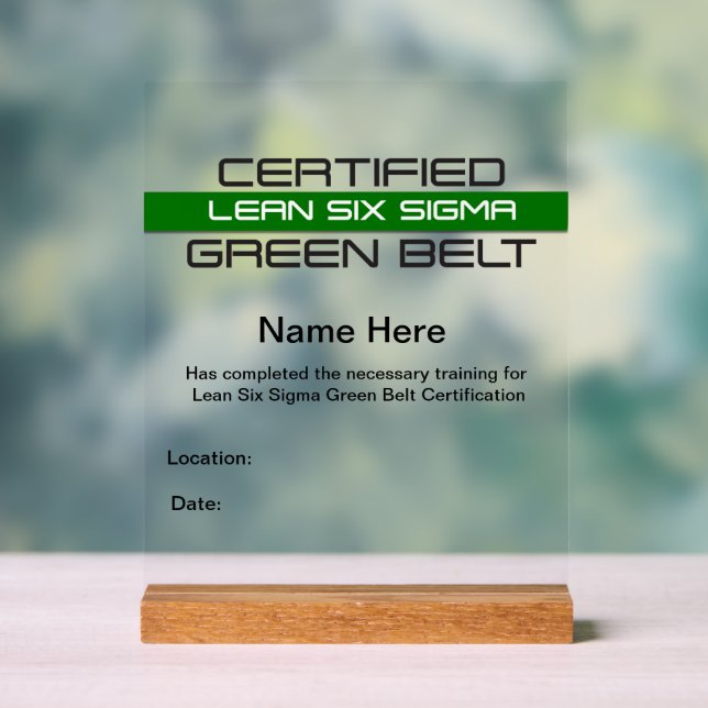 Señal Acrílica Premio Lean SS Green Belt Award (Personalizable) (Neutral )
