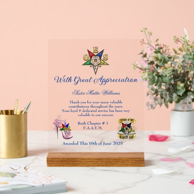 Señal Acrílica Premio OES de Apreciación Rótulo Acrílico (Boda)