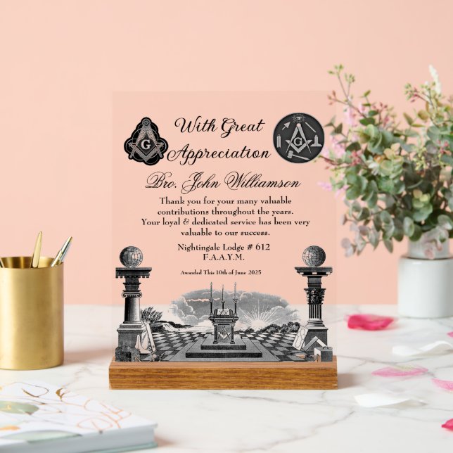 Señal Acrílica Premio Reconocimiento de Masón (Boda)