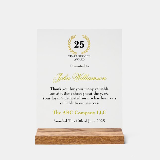 Señal Acrílica Premio Years Services (Anverso)