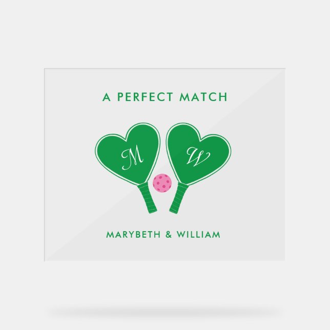 Señal Acrílica Preppy Green and Pink Wedding Pickleball (Anverso)