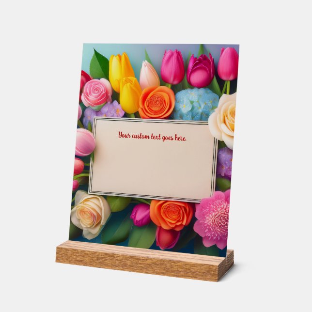 Señal Acrílica Pretty Floral Framed Roses Tulips Hydrangea Custom (Ángulo)