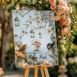 Señal Acrílica Primer cumpleaños de hada bosque floral