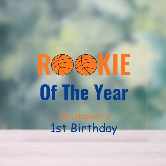 Señal Acrílica Primer cumpleaños de Rookie Basketball (Neutral )