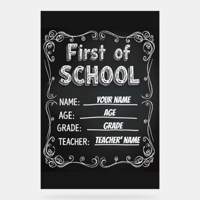 Señal Acrílica Primer día de Rótulo escolar editable (Anverso)