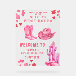 Señal Acrílica Primera fiesta de cumpleaños de chica de vaca rosa