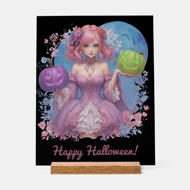 Señal Acrílica Princesa de Halloween en tonos pastel (Anverso)