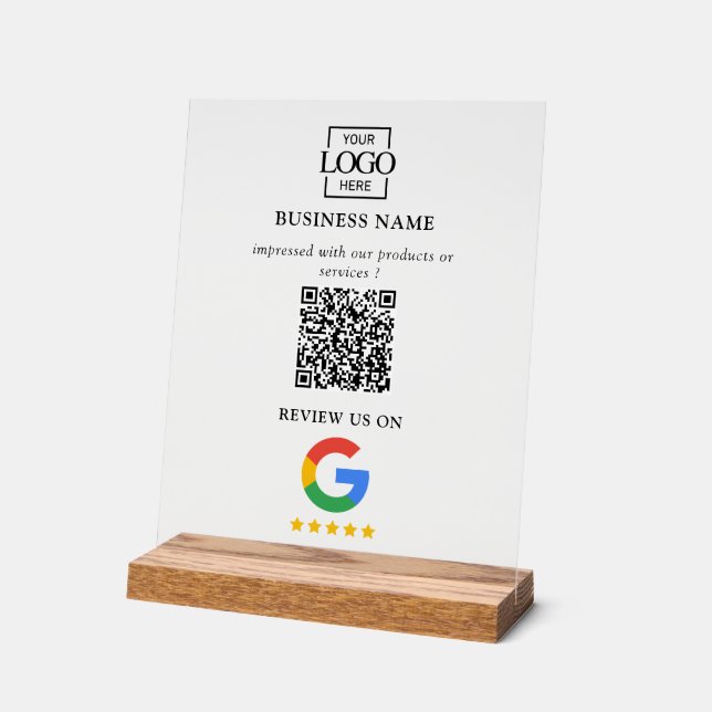 Señal Acrílica Professional Google Reviews QR Code Business Logo (Ángulo)