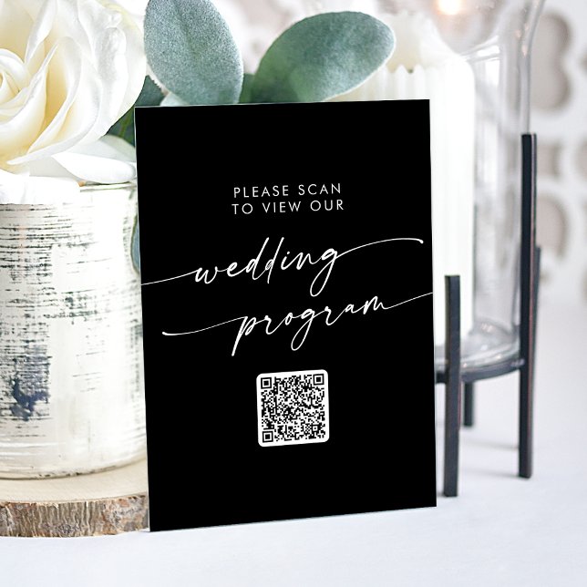 Señal Acrílica Programa Boho Modern QR Code Black Wedding (Boho Modern QR Code Black Wedding Program Acrylic Sign)