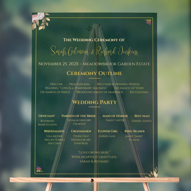 Señal Acrílica Programa de Boda Acrílica Esmeralda - Lujo Minimal (Neutral )