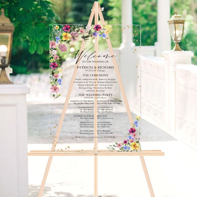 Señal Acrílica Programa de Boda con Flores Silvestres Boho (Subido por el creador)