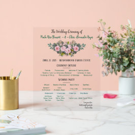 Señal Acrílica Programa de Boda Floral Rosado