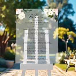 Señal Acrílica Programa de Ceremonia de Boda Floral Boho Rótulo a