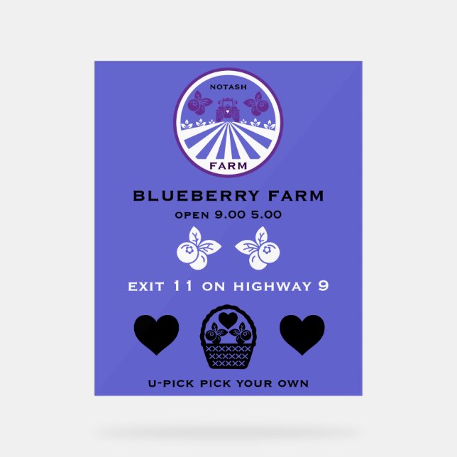 Señal Acrílica Promoción U-Pick Blueberry Farm (Anverso)