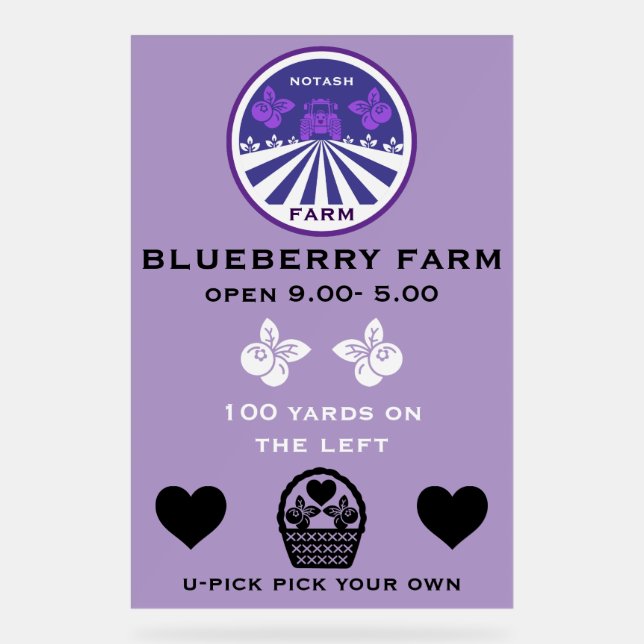 Señal Acrílica Promoción U-Pick Blueberry Farm (Anverso)