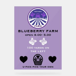 Señal Acrílica Promoción U-Pick Blueberry Farm