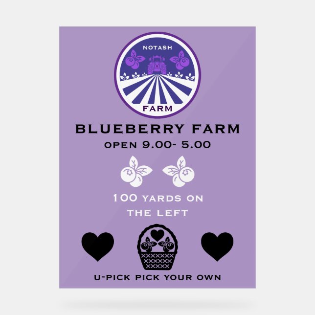 Señal Acrílica Promoción U-Pick Blueberry Farm (Anverso)