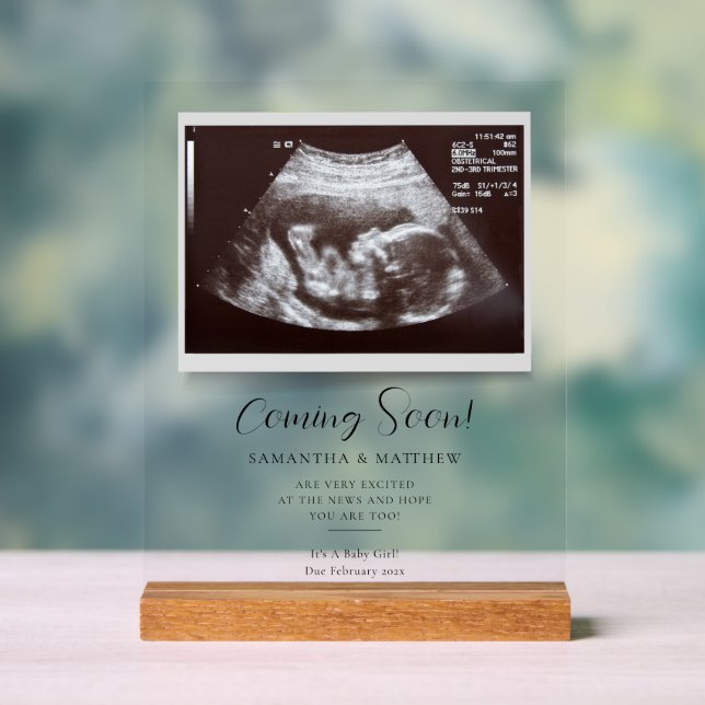Señal Acrílica Próximamente Sonograma Invitación de embarazo (Neutral )